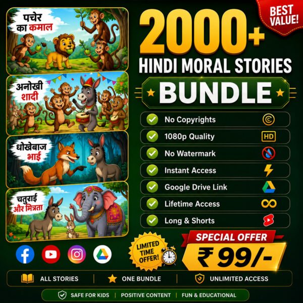 Cartoon Videos Hindi 2000+ Hindi Moral Stories Videos Bundle | Kids Stories & YouTube Content